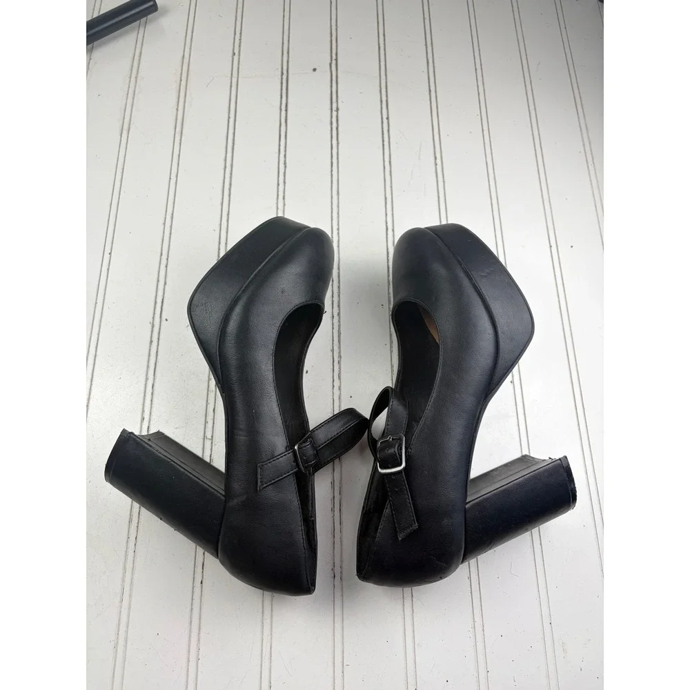 Lane Bryant Vintage Y2K Black Platform Mary Jane Chunky Heels Women's Size 8.5